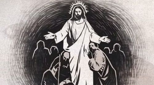 Jezus Chrystus z wyciągniętymi ramionami, zaprasza wszystkich, aby przyszli do Niego